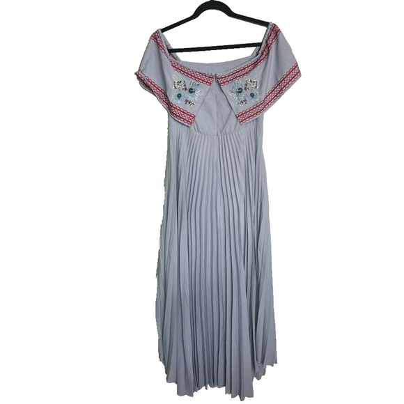 ASOS Maternity Dress Size 4 Light Blue High Low Embroidered Off Shoulder Zip - Picture 2 of 14